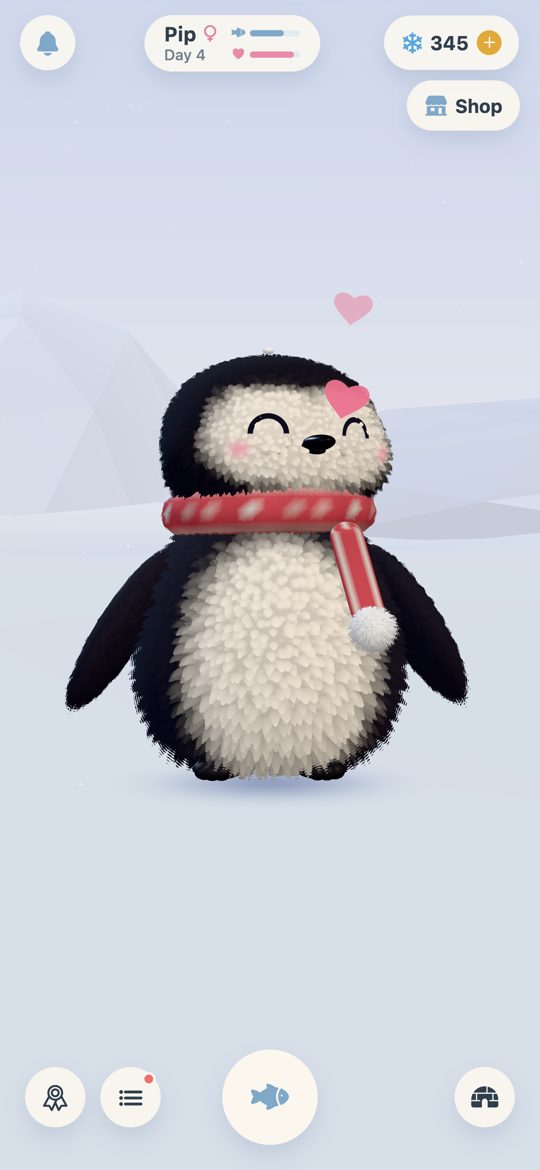 Cuddling the penguin, with a heart