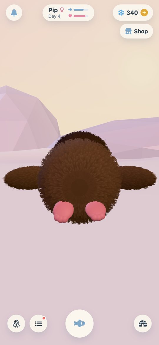The penguin sliding away on its tummy